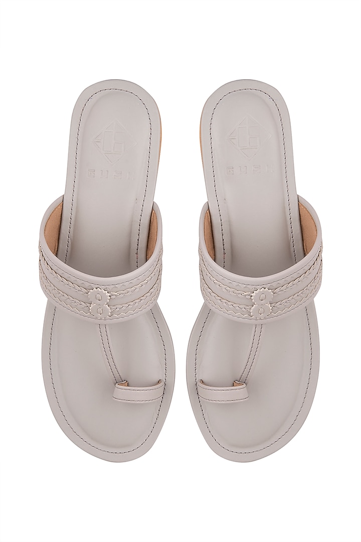 Grey Faux Leather Kolhapuris by Gush at Pernia's Pop Up Shop
