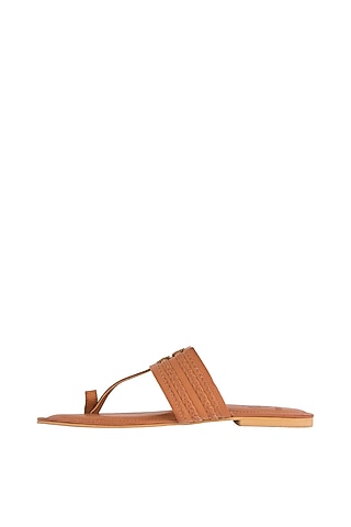 Tan Faux Leather Kolhapuris by Gush