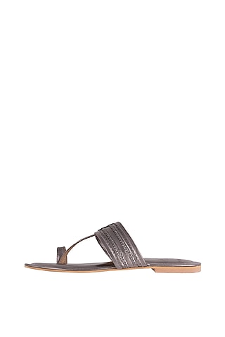Pewter Faux Leather Kolhapuris by Gush