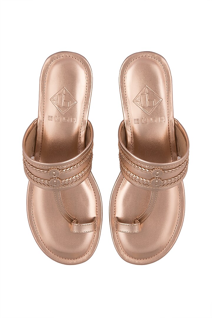 Rose Gold Faux Leather Kolhapuris by Gush at Pernia's Pop Up Shop