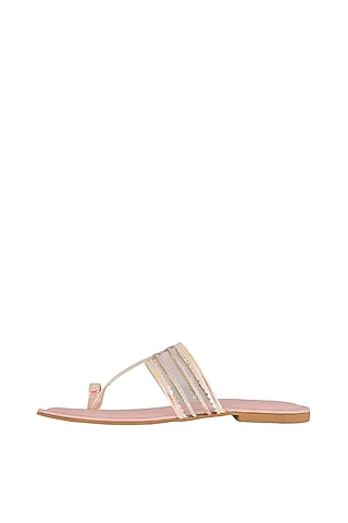 Pink Faux Leather Kolhapuris by Gush