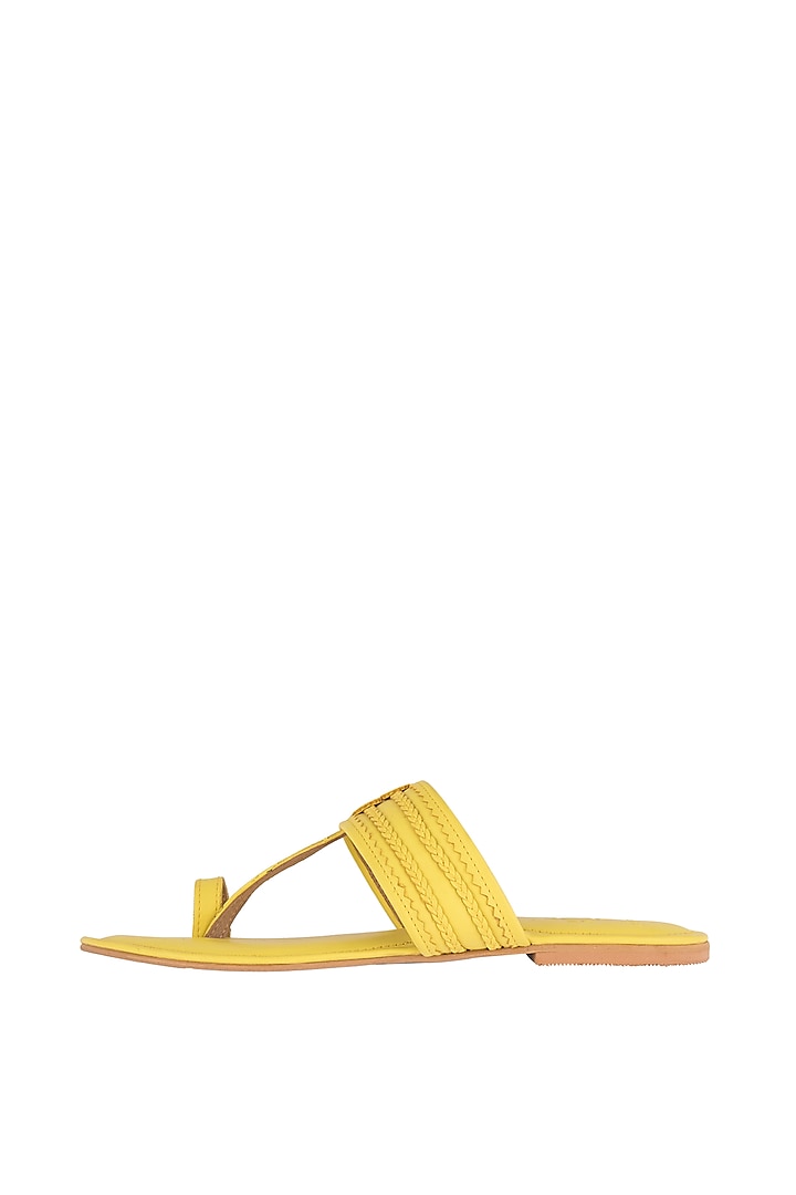 Yellow Faux Leather Kolhapuris by Gush