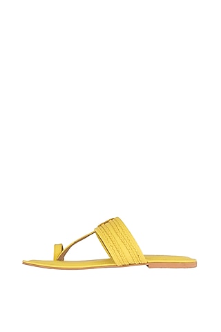 Yellow Faux Leather Kolhapuris by Gush