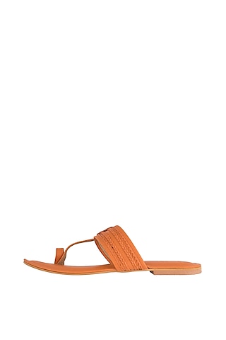 Orange Faux Leather Kolhapuris by Gush