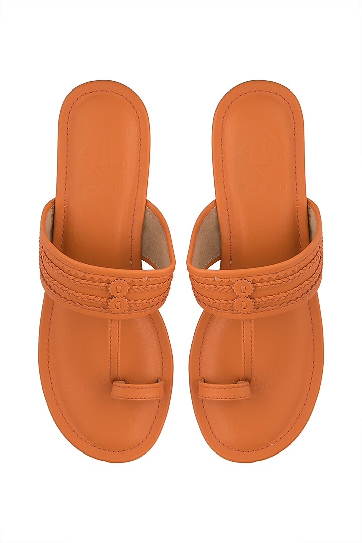 Orange Faux Leather Kolhapuris by Gush at Pernia's Pop Up Shop