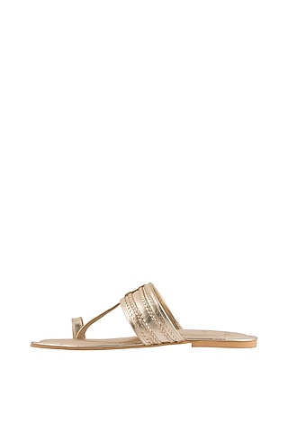 Gold Faux Leather Kolhapuris by Gush