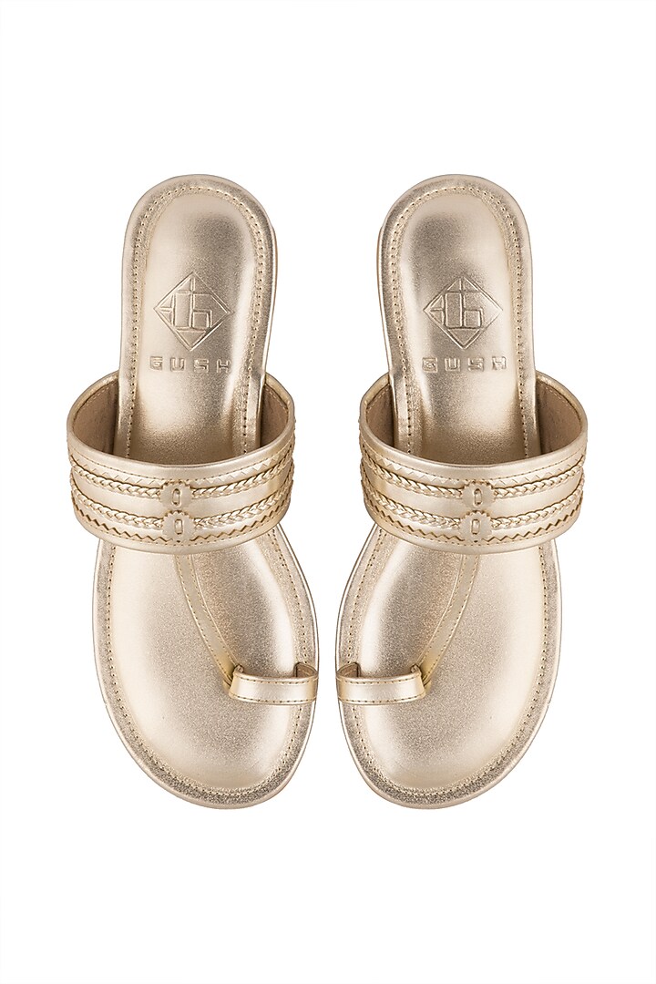 Gold Faux Leather Kolhapuris by Gush at Pernia's Pop Up Shop