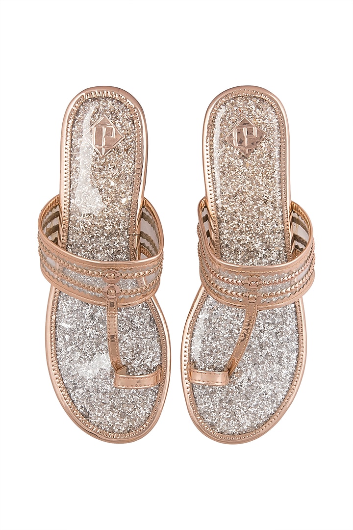 Rose Gold Faux Leather Kolhapuris by Gush at Pernia's Pop Up Shop
