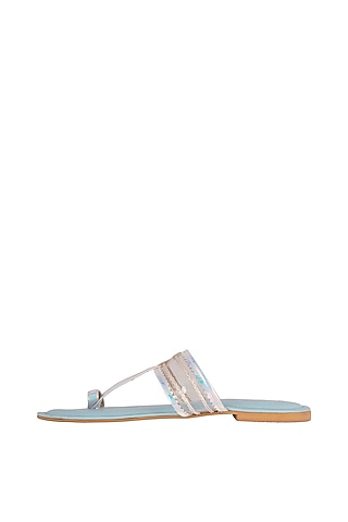 Light Blue Faux Leather Kolhapuris by Gush