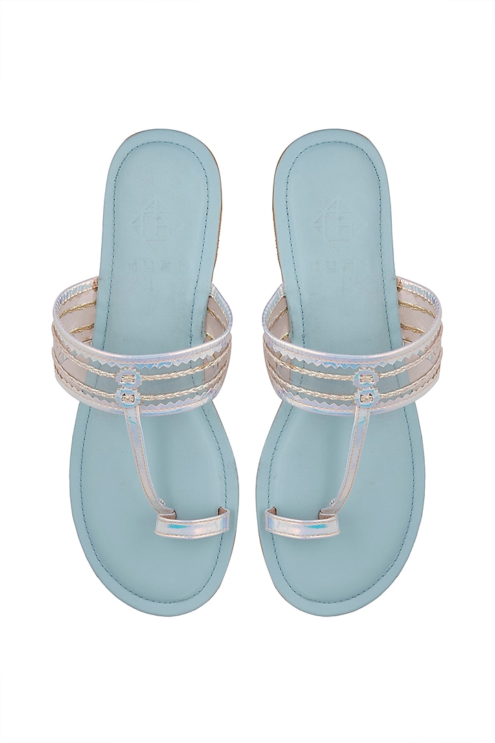 Light Blue Faux Leather Kolhapuris by Gush at Pernia's Pop Up Shop