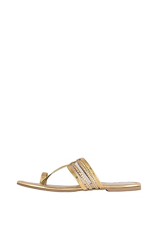 Gold Faux Leather & Plastic Kolhapuris by Gush
