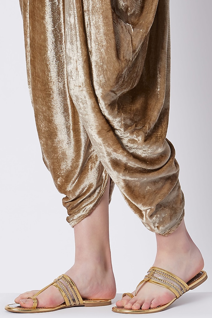 Gold Faux Leather & Plastic Kolhapuris by Gush at Pernia's Pop Up Shop
