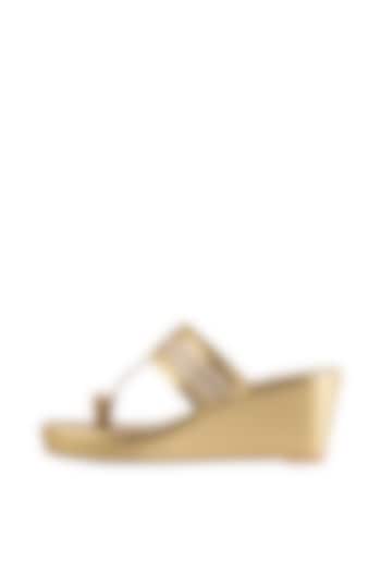 Gold Faux Leather Kolhapuri Wedges by Gush