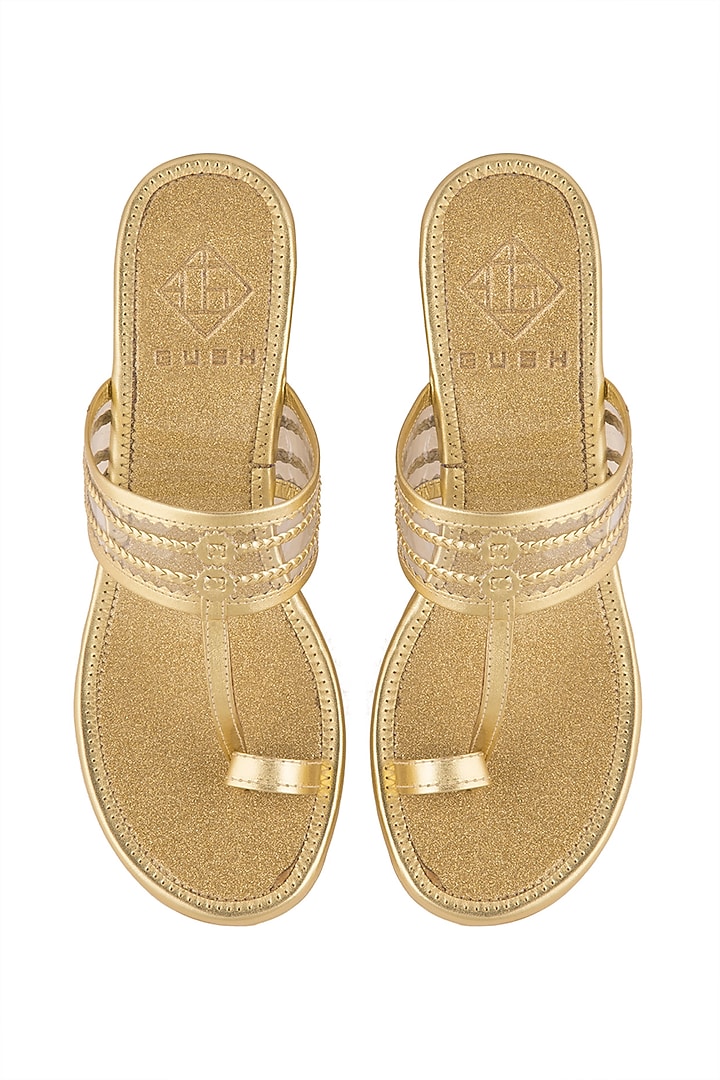 Gold Faux Leather Kolhapuri Wedges by Gush at Pernia's Pop Up Shop