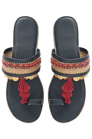 Navy Blue Tassel Sandals by Gush