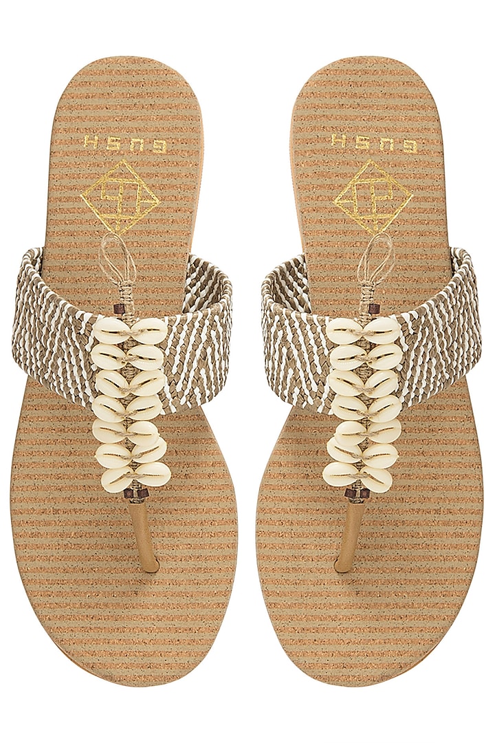 Beige Shell Trimmed Sandals by Gush