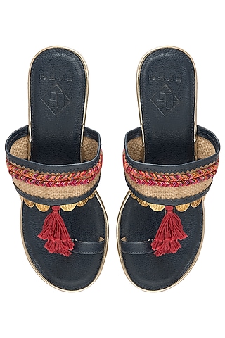 Navy Blue Tassel Wedge Heels by Gush