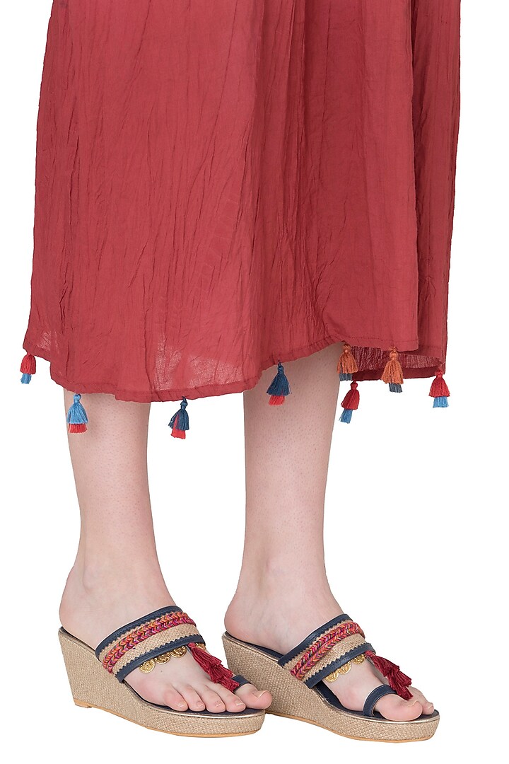 Navy blue tassel wedge heels available only at Pernia's Pop Up Shop.