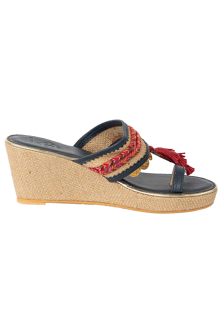 Navy blue tassel wedge heels available only at Pernia's Pop Up Shop.