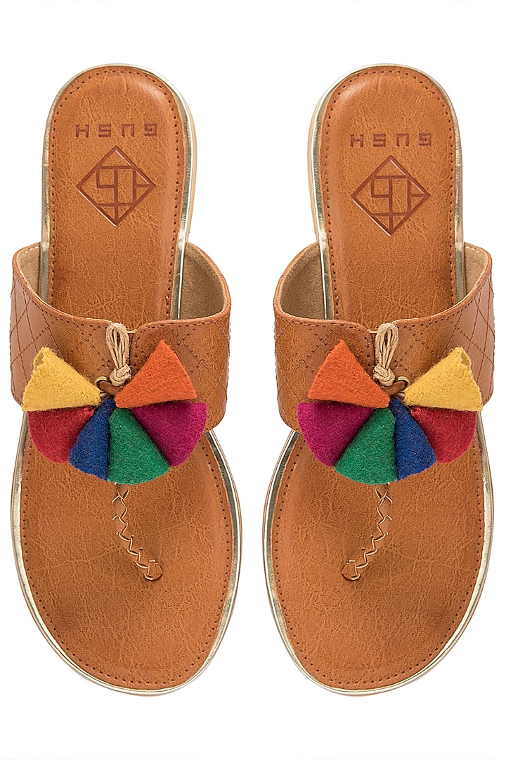 Tan Multi-Coloured Handspun Jute Sandals by Gush