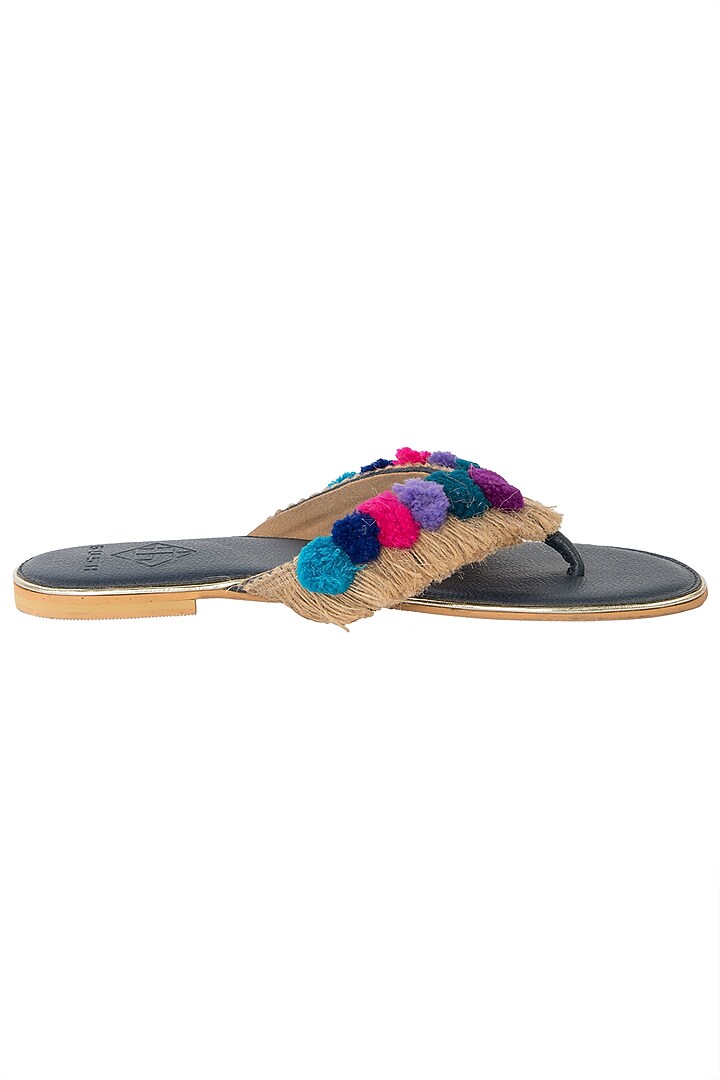 Multi-coloured pom pom sandals available only at Pernia's Pop Up Shop.