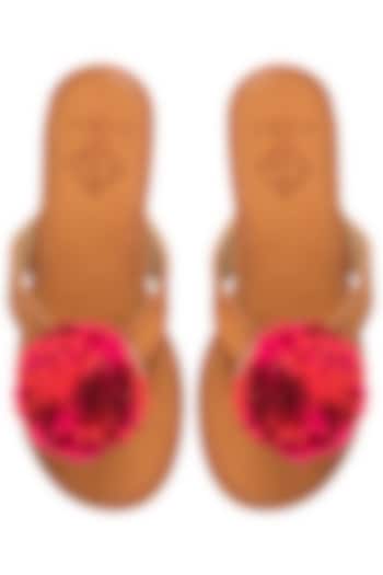 Tan and Pink Pom Pom Sandals by Gush