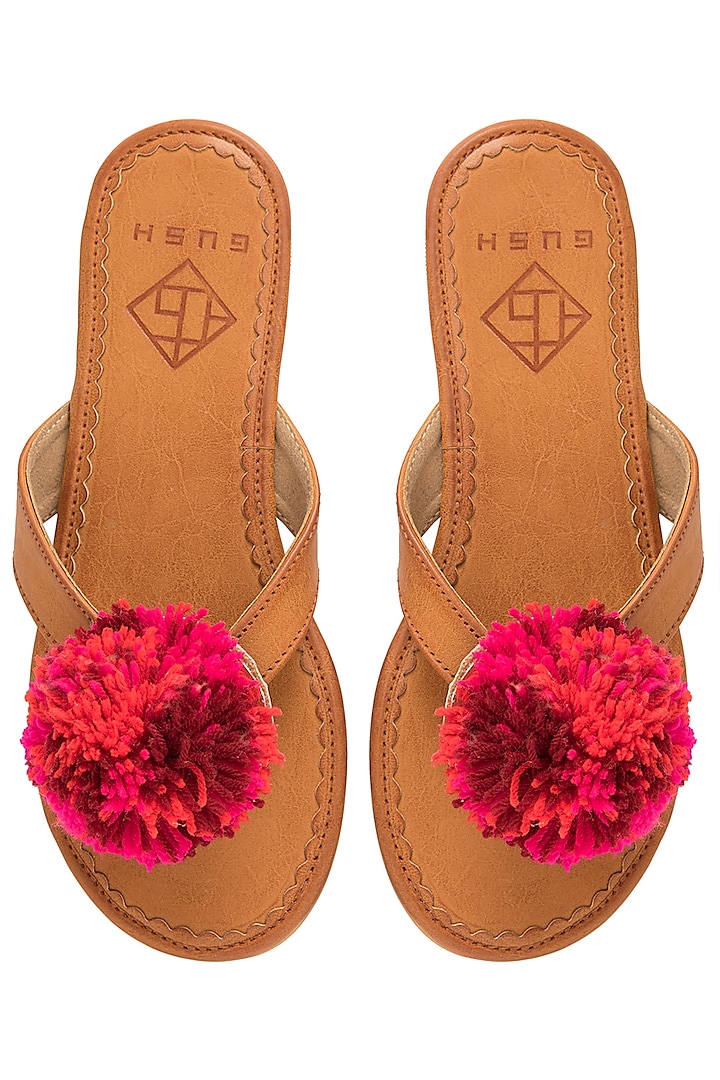 Tan and Pink Pom Pom Sandals by Gush