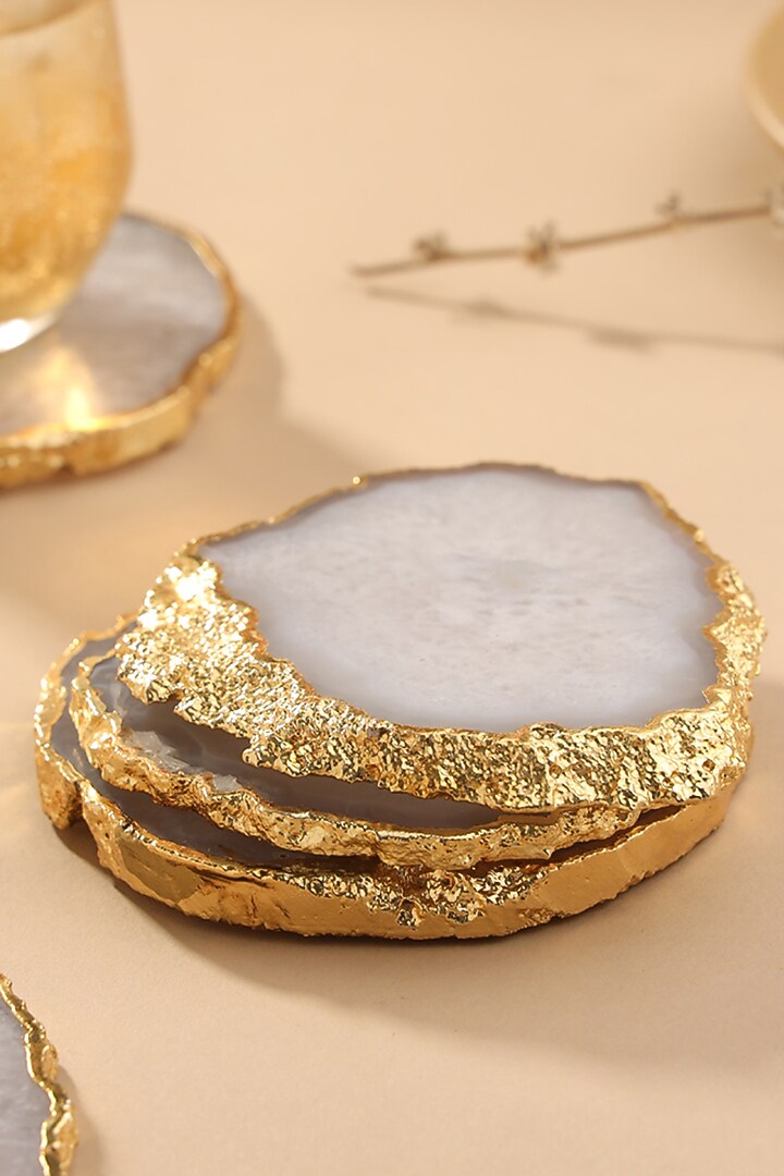 White Agate Coasters (Set Of 2) by Gemtherapy at Pernia's Pop Up Shop