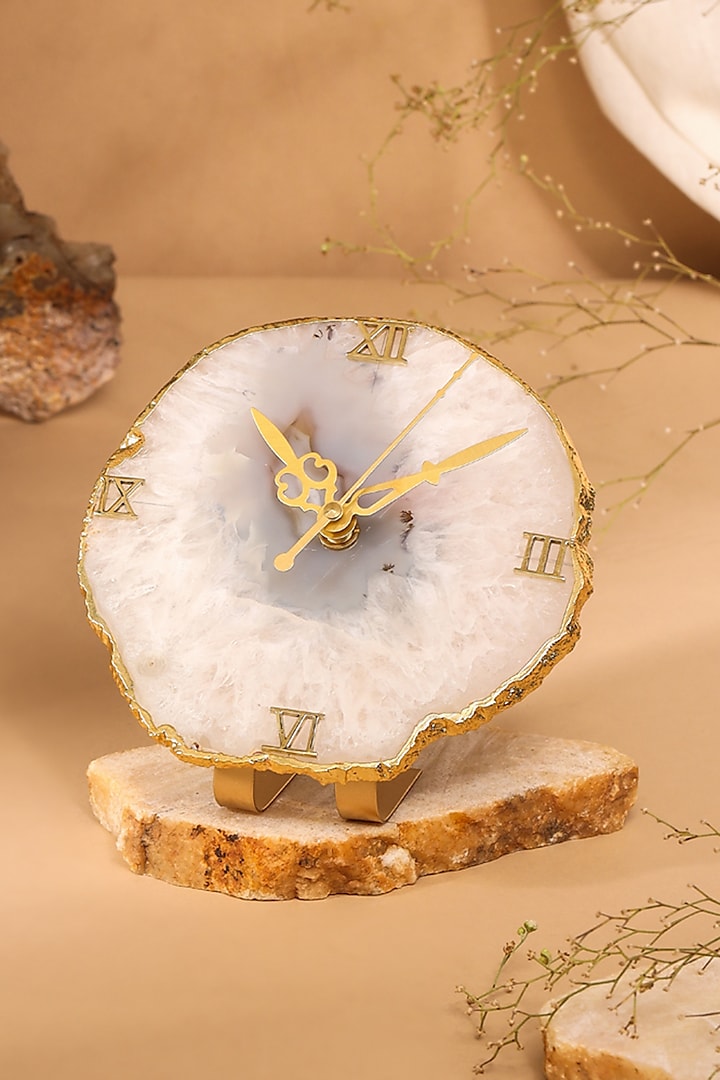 White Agate Stone Desk Clock by Gemtherapy