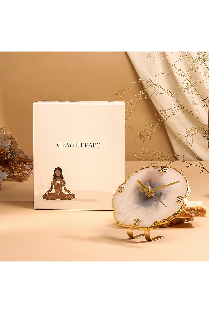 White Agate Stone Desk Clock by Gemtherapy at Pernia's Pop Up Shop