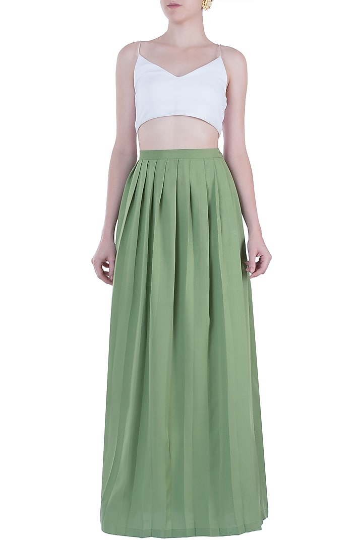 Light green pleated maxi skirt available only at Pernia's Pop Up Shop.