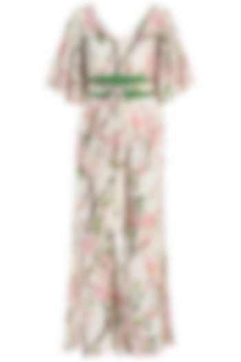 Cream and Pink Floral Jumpsuit by Geeta Handa