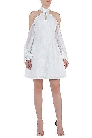 Ivory Chikankari Ruffle Dress by Geeta Handa