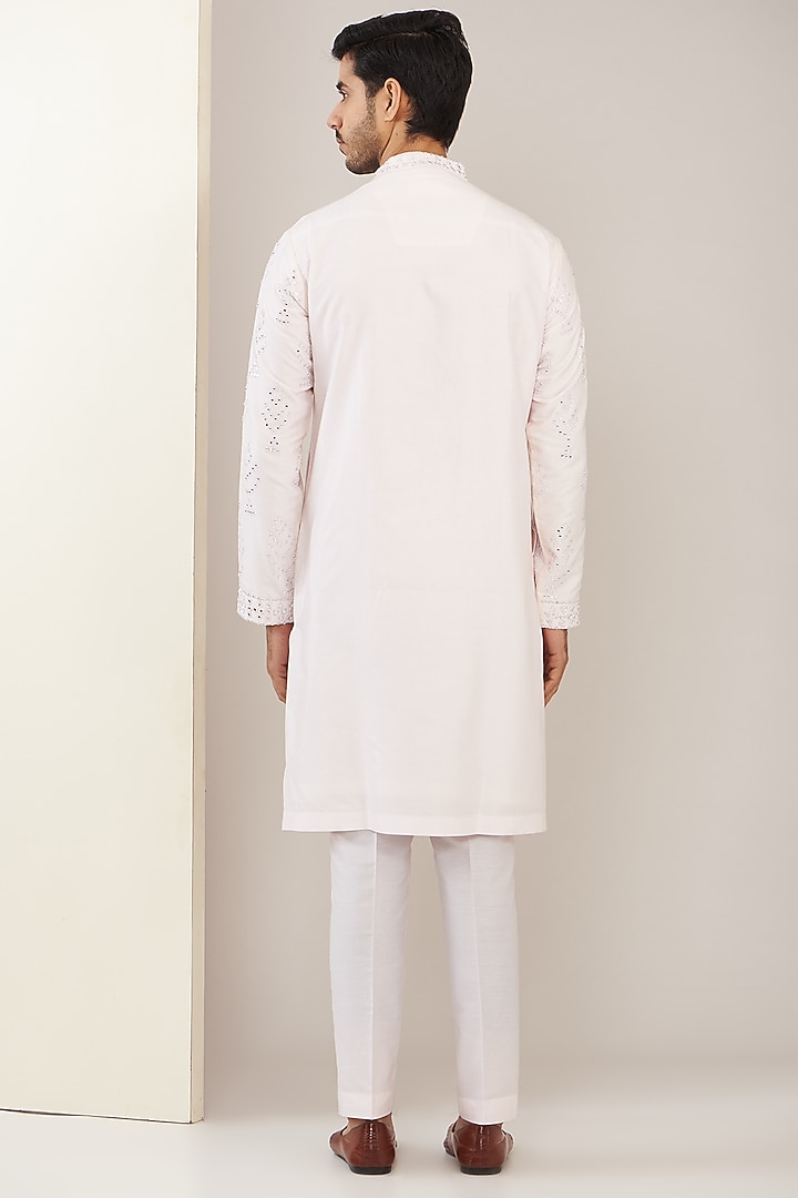 Ivory Cotton Silk Mirror Work Kurta Set by GUJRALS at Pernia's Pop Up Shop