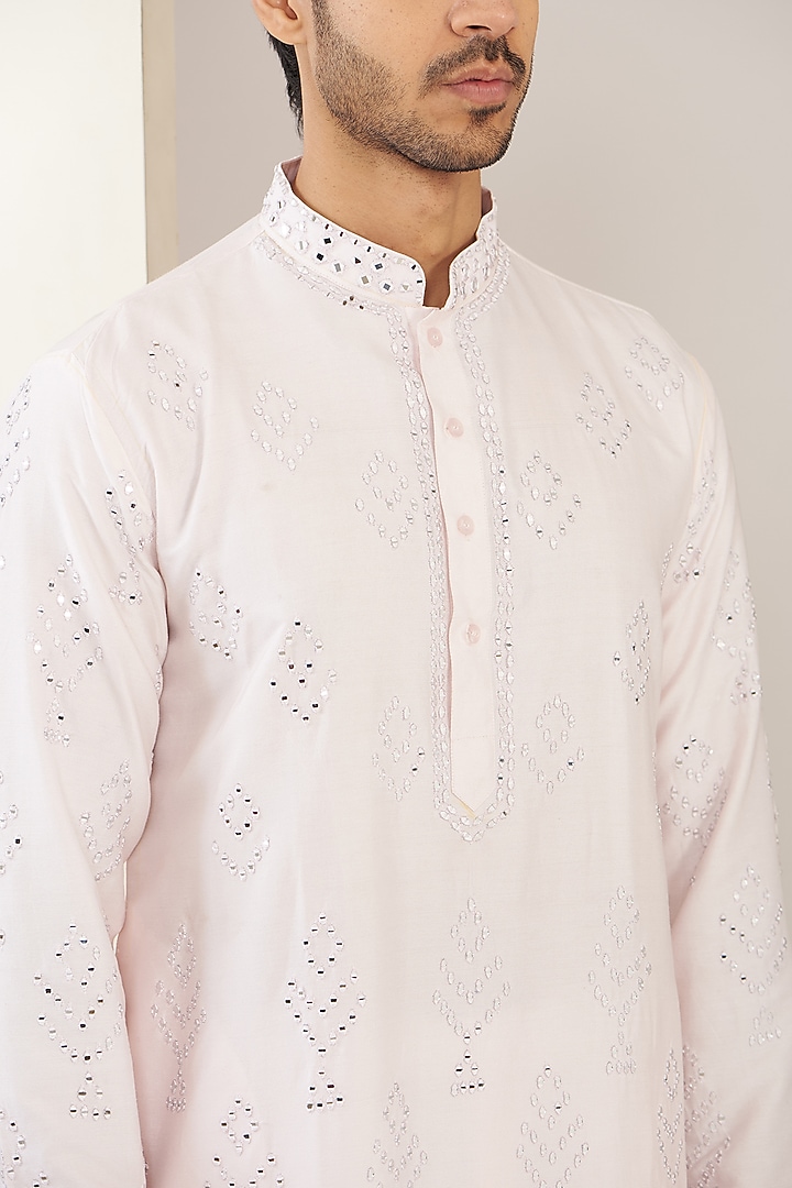 Ivory Cotton Silk Mirror Work Kurta Set by GUJRALS at Pernia's Pop Up Shop