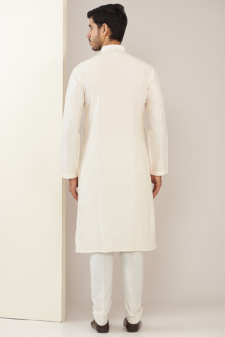 Ivory Cotton Silk Mirror Work Paneled Kurta Set by GUJRALS at Pernia's Pop Up Shop