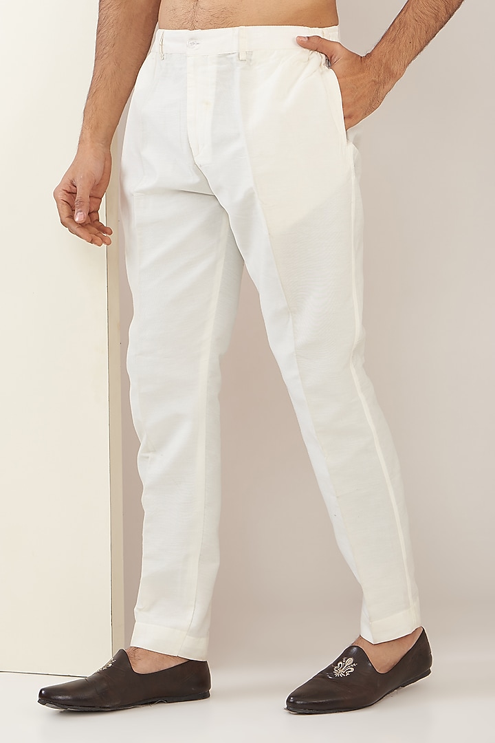 Ivory Cotton Silk Mirror Work Paneled Kurta Set by GUJRALS at Pernia's Pop Up Shop