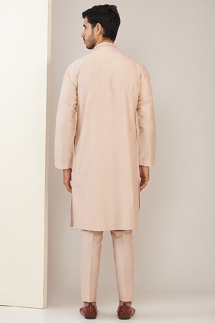 Rose Pink Cotton Silk Mirror Work Kurta Set by GUJRALS at Pernia's Pop Up Shop