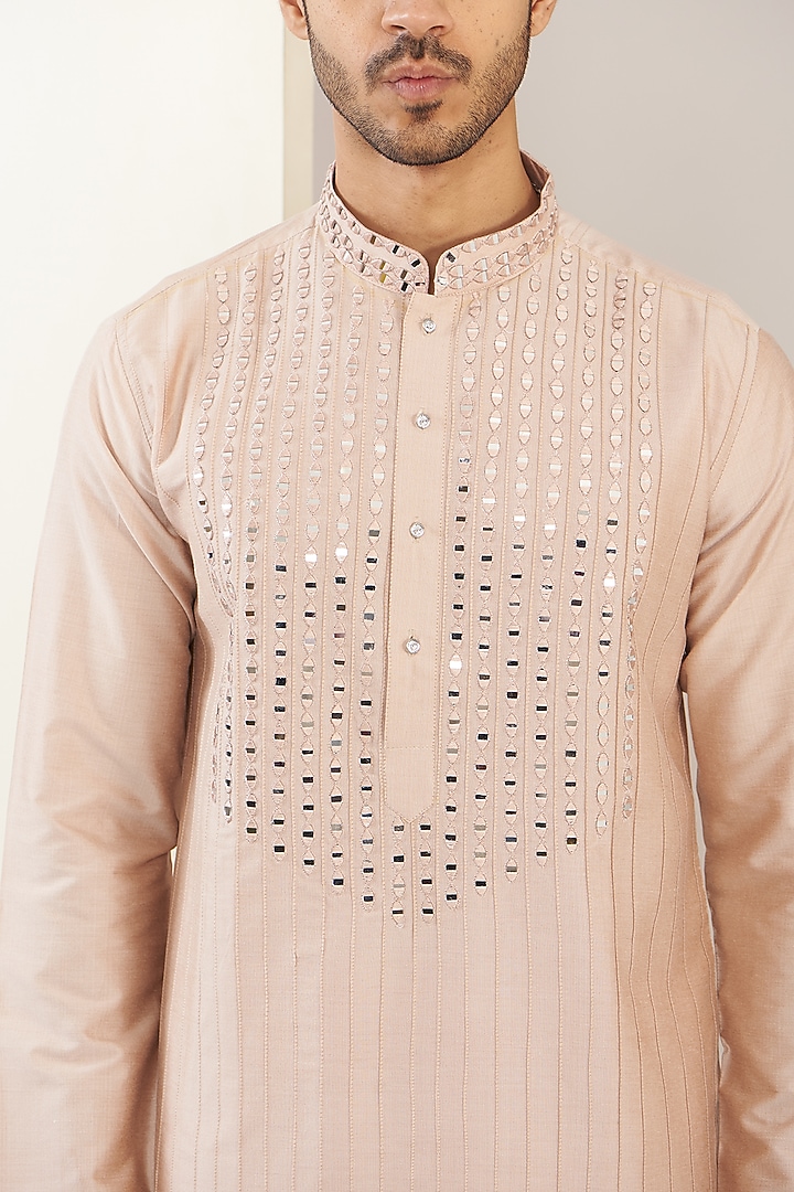 Rose Pink Cotton Silk Mirror Work Kurta Set by GUJRALS at Pernia's Pop Up Shop