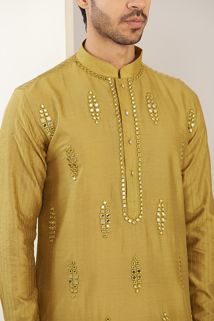 Yellowish Mustard Cotton Silk Kurta Set by GUJRALS at Pernia's Pop Up Shop