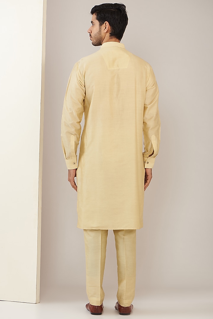 Olive Green Cotton Silk Thread Embroidered Nehru Jacket Set by GUJRALS at Pernia's Pop Up Shop