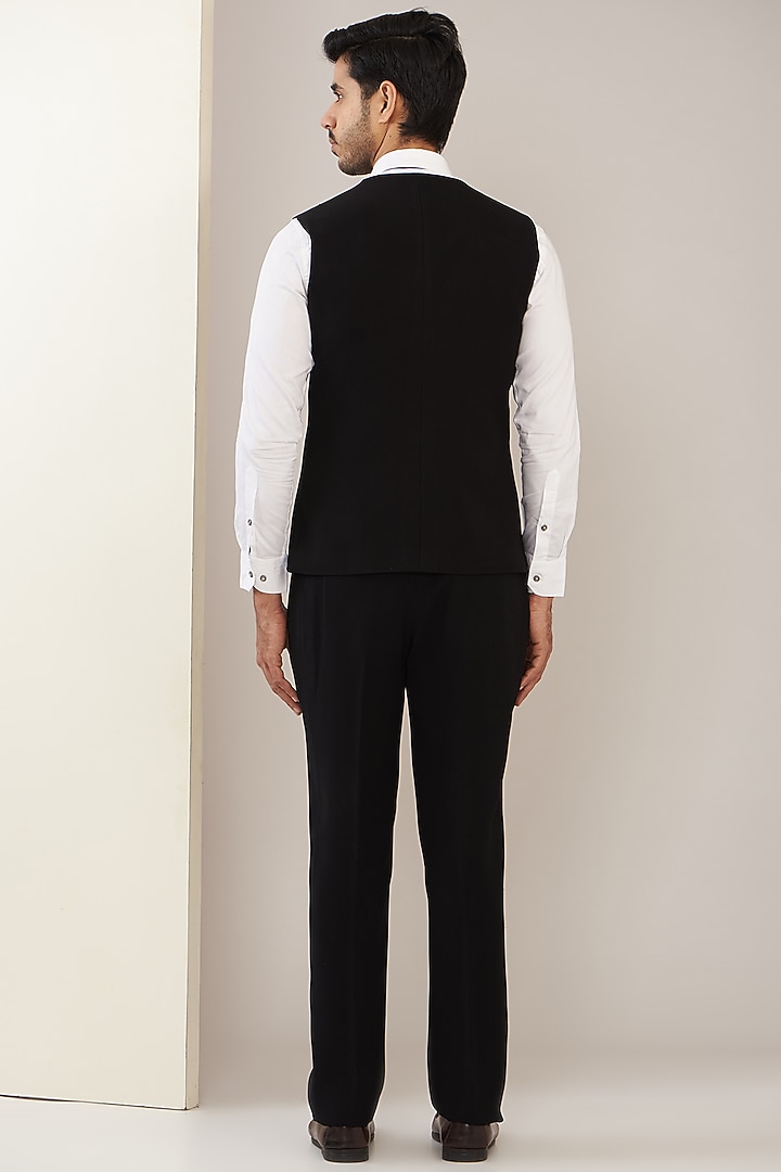 Black Terry Rayon Embroidered Tuxedo Set by GUJRALS at Pernia's Pop Up Shop