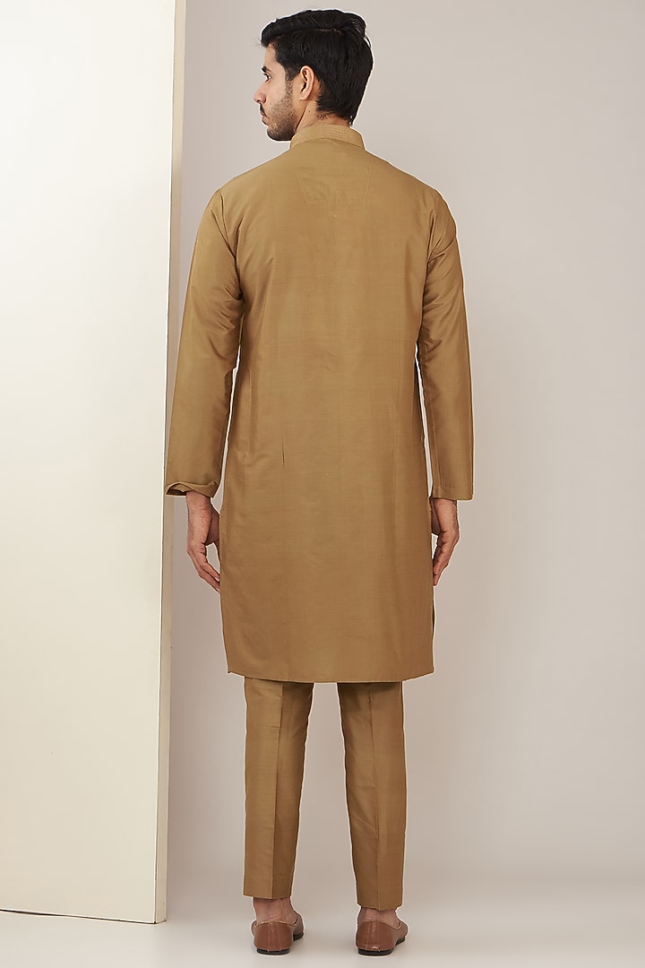 Mustard Gold Cotton Silk Mirror Kurta Set by GUJRALS at Pernia's Pop Up Shop