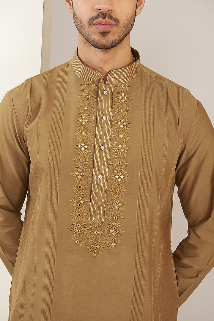 Mustard Gold Cotton Silk Mirror Kurta Set by GUJRALS at Pernia's Pop Up Shop