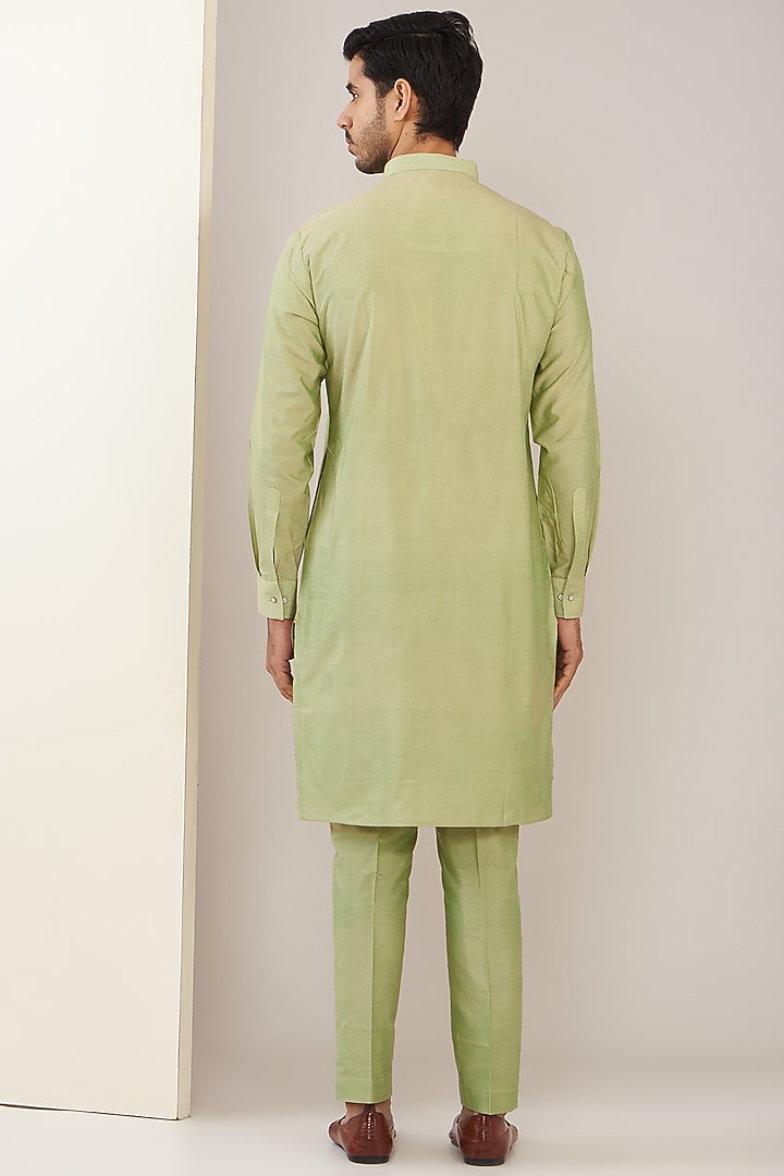 Greenish Gold Cotton Silk Thread Embroidered Bundi Jacket Set by GUJRALS at Pernia's Pop Up Shop