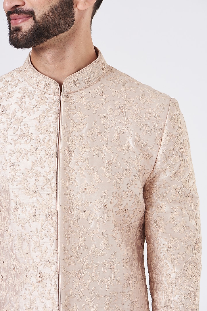 Rose Pink Silk Groom Sherwani Set by GUJRALS at Pernia's Pop Up Shop