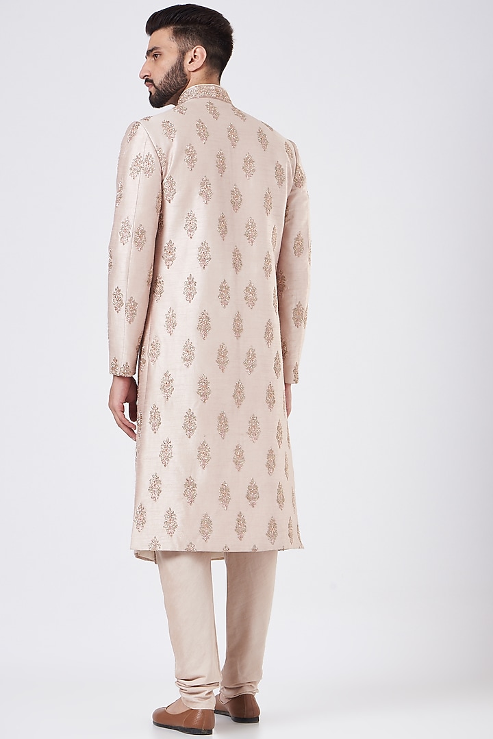 Rose Pink Silk Embroidered Groom Sherwani Set by GUJRALS at Pernia's Pop Up Shop