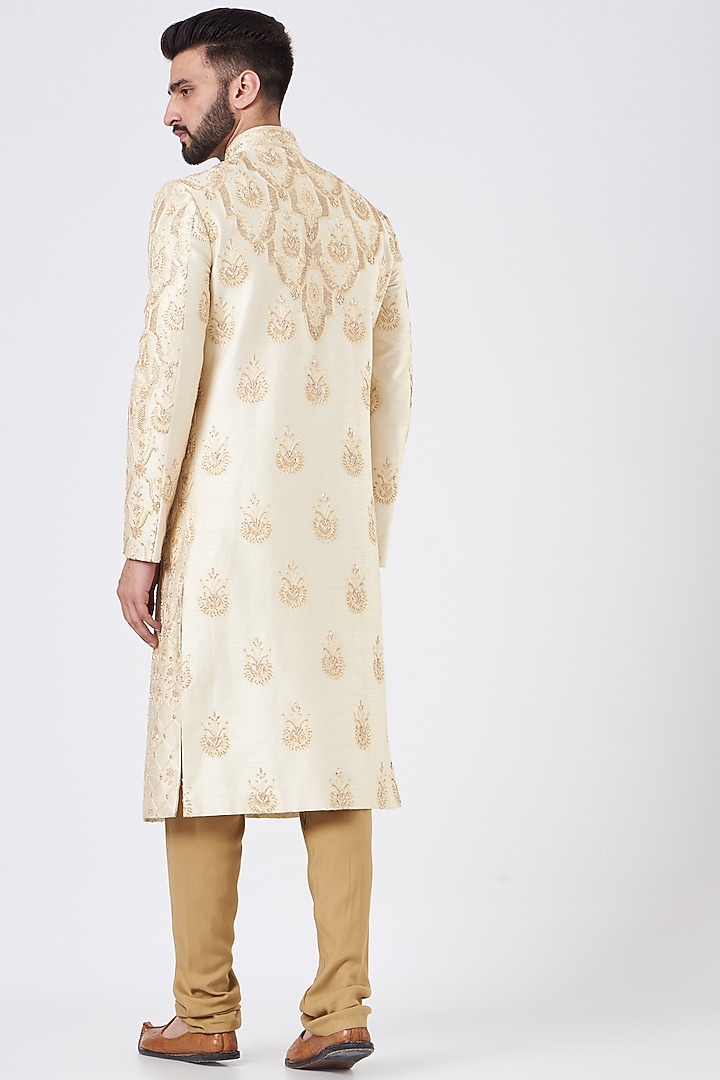 Light Gold Silk Groom Sherwani Set by GUJRALS at Pernia's Pop Up Shop