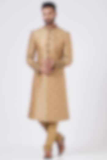 Antique Gold Embroidered Sherwani Set by GUJRALS