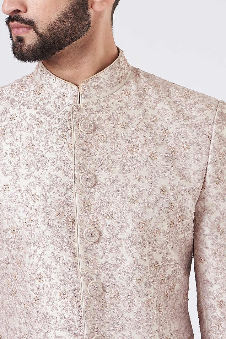 Rose Pink Silk Groom Sherwani Set by GUJRALS at Pernia's Pop Up Shop